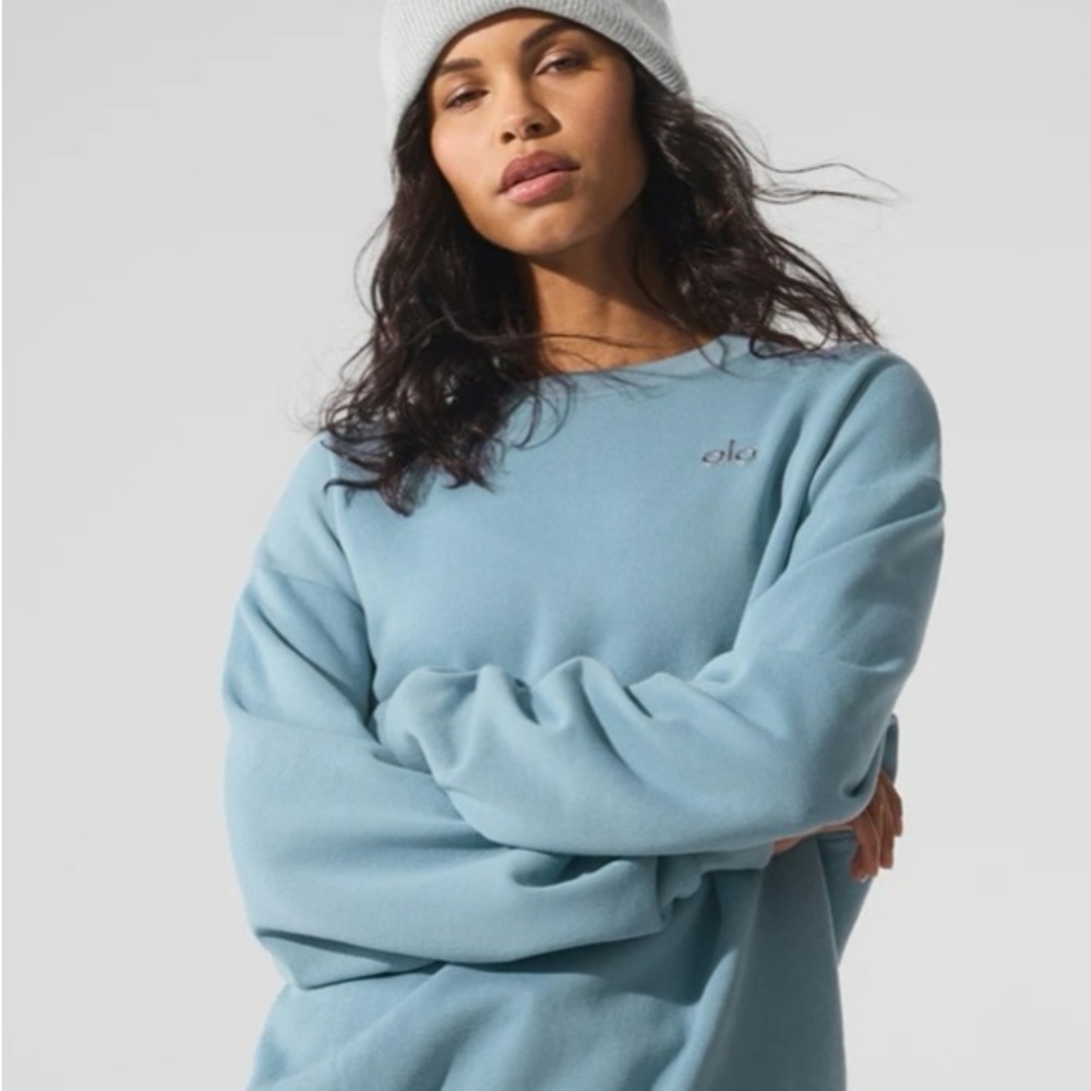 Alo Yoga Crewneck Sweatshirt Blue Relaxed Fit Logo Women's Size M